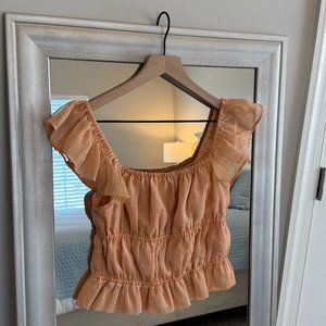 Express Women's Orange Ruffle Strap Ruched Crop Top Size S